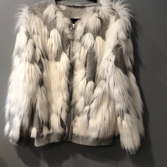 ZARA WHITE GREY FAUX FUR ZIP JACKET - Picture 5 of 7